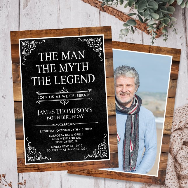 Rustic Man Myth Legend Photo 60th Birthday Invitation (Creator Uploaded)
