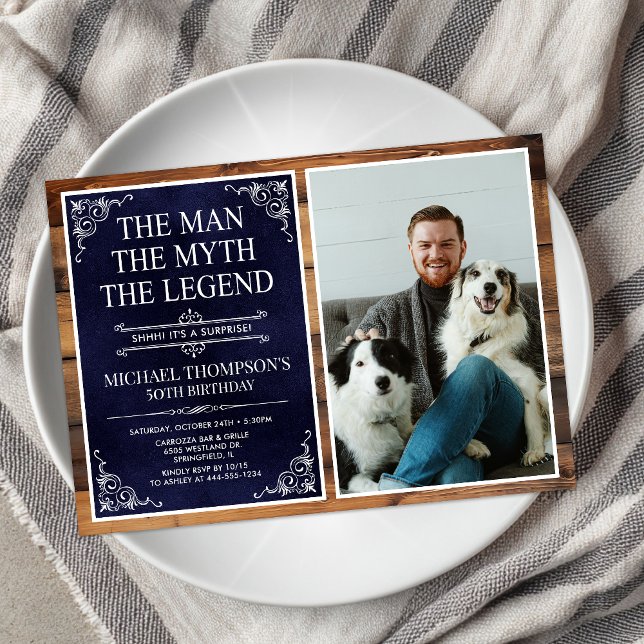 Rustic Man Myth Legend Surprise 50th Birthday Invitation (Creator Uploaded)
