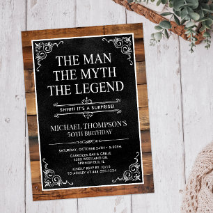 Rustic Man Myth Legend Surprise 50th Birthday Invitation
