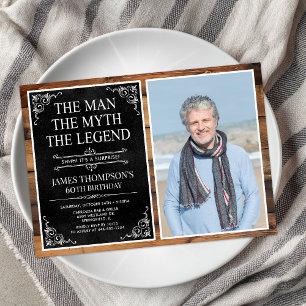Rustic Man Myth Legend Surprise 60th Birthday Invitation