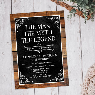 Rustic Man Myth Legend Surprise 70th Birthday Invitation