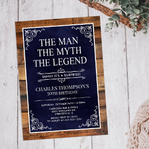 Rustic Man Myth Legend Surprise 70th Birthday Invitation