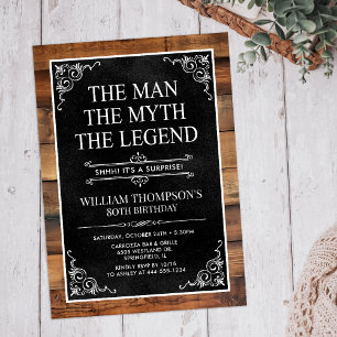 Rustic Man Myth Legend Surprise 80th Birthday Invitation