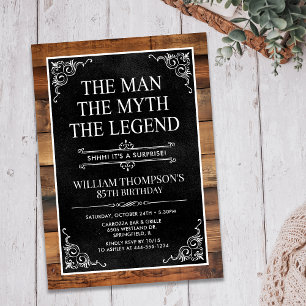 Rustic Man Myth Legend Surprise 85th Birthday Invitation