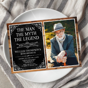 Rustic Man Myth Legend Surprise 85th Birthday Invitation