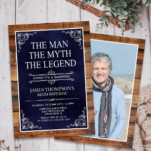 Rustic Man Myth Legend Surprise Photo 60 Birthday Invitation