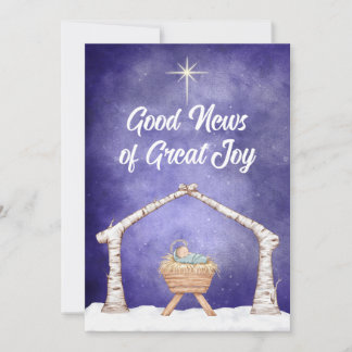 Rustic Manger Scene with Photo on Back Holiday Card