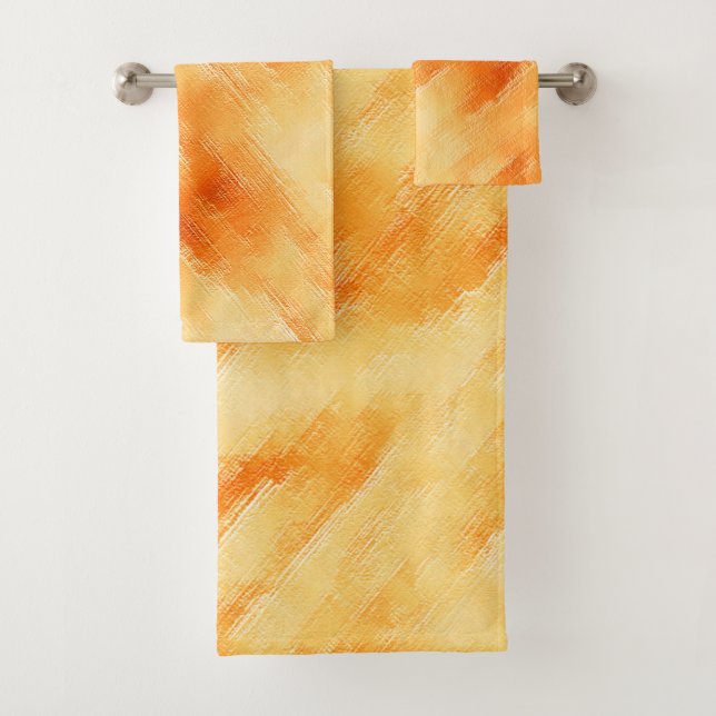 Rustic mango yellow like textured painting bath towel set (Insitu)