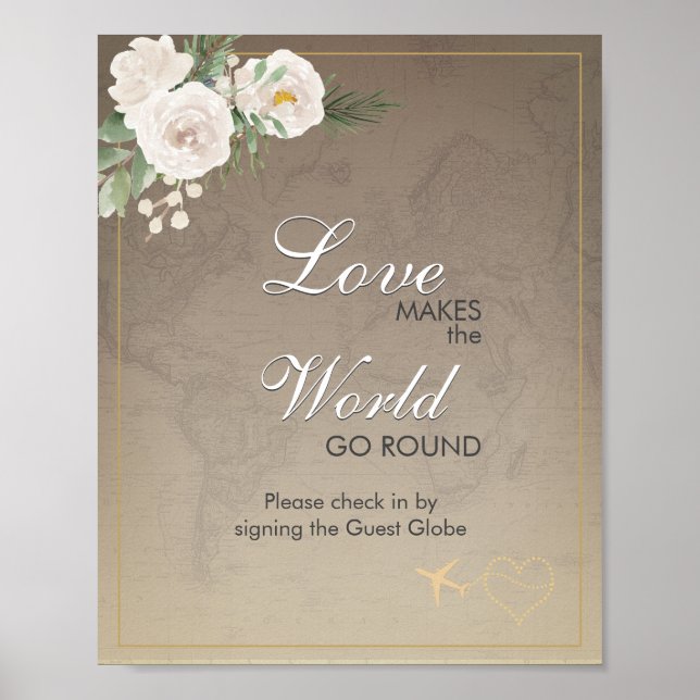 Rustic  Map  Bridal Shower Travel party Sign in (Front)