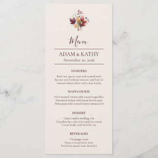 Rustic Maple Leaf Fall Wedding Menu Card