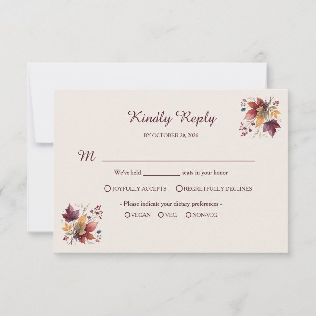 Rustic Maple Leaf Fall Wedding RSVP Card (Front)