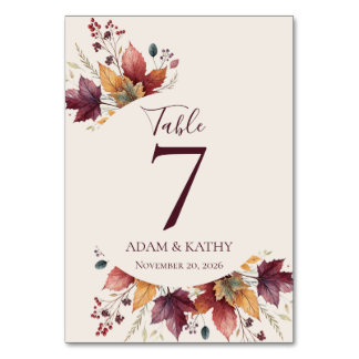 Rustic Maple Leaf Fall Wedding Table Numbers