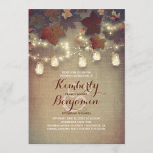 Rustic Maple Leaves and Mason Jars Fall Wedding Invitation