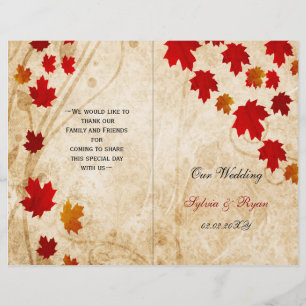 Rustic maple leaves fall  bi fold Wedding program