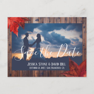 Rustic Maple Leaves Fall Wedding Save the Date Announcement Postcard
