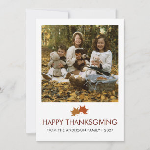Rustic Maple Leaves Thanksgiving Family Photo Holiday Card