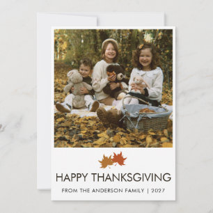 Rustic Maple Leaves Thanksgiving Family Photo Holiday Card