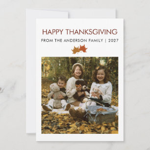 Rustic Maple Leaves Thanksgiving Family Photo Holiday Card