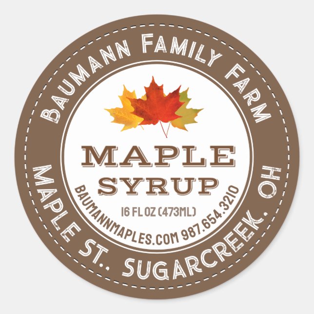 Rustic Maple Syrup Label Colourful Maple Leaves  (Front)