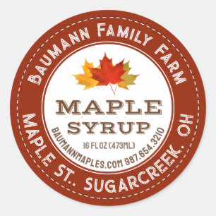 Rustic Maple Syrup Label Colourful Maple Leaves