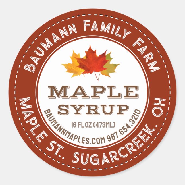 Rustic Maple Syrup Label Colourful Maple Leaves  (Front)