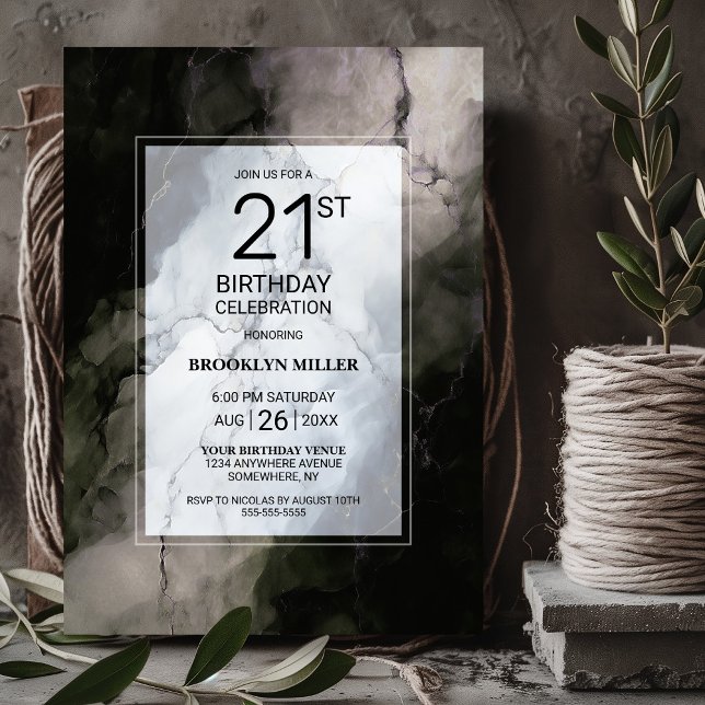 Rustic Marble 21st Birthday Party Invitation (Creator Uploaded)