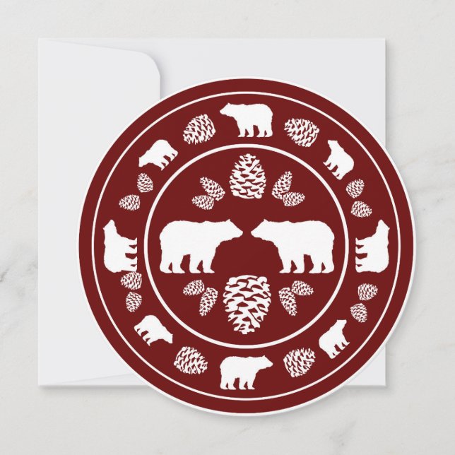 Rustic maroon bear bridal shower round invitation (Front)
