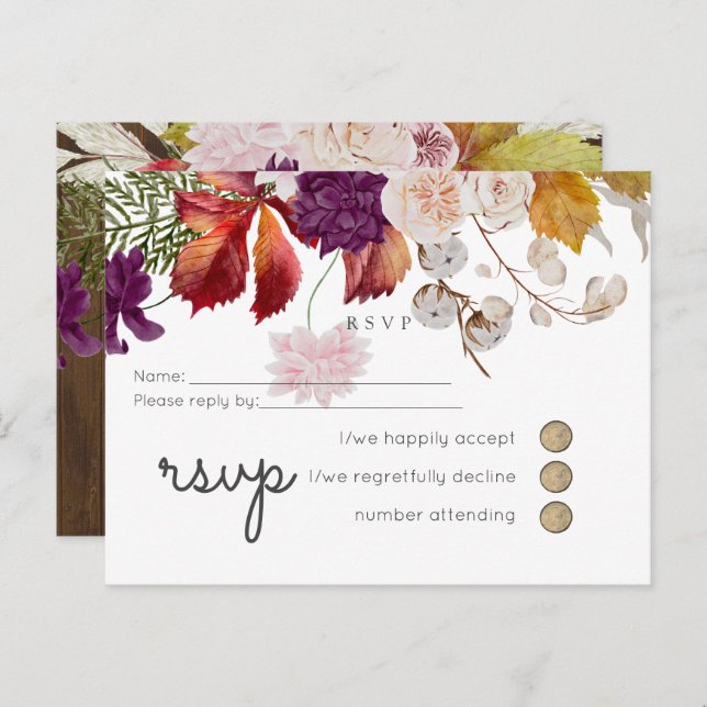 Rustic Maroon Ginger Blush Wedding RSVP Invitation Postcard (Front/Back)
