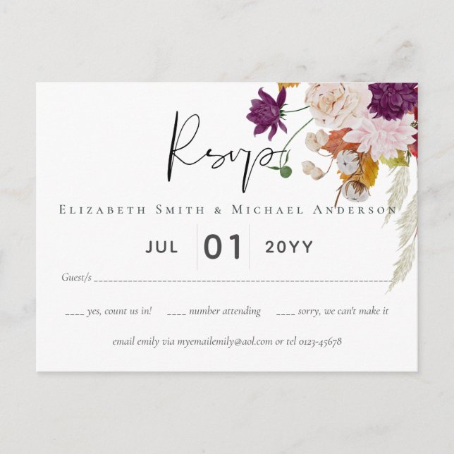 Rustic Maroon Ginger Blush Wedding RSVP Postcard (Front)