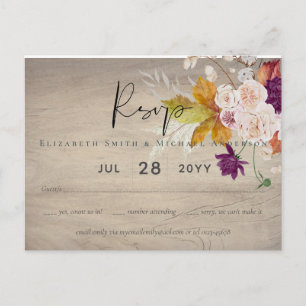 Rustic Maroon Ginger Blush Wedding RSVP Postcard