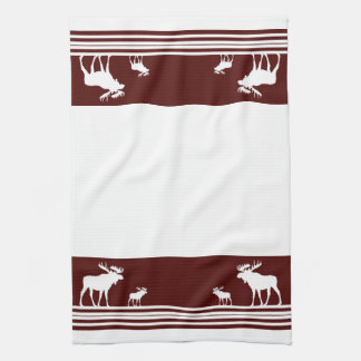 Rustic maroon moose pattern kitchen towel