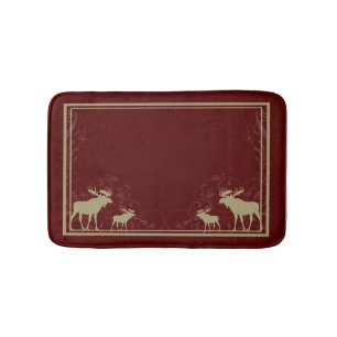 Rustic maroon moose swirl memory foam bath mat