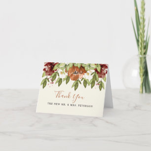 Rustic Maroon Orange Floral Wedding Thank You Card