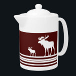 Rustic maroon white moose teapot<br><div class="desc">Rustic moose teapot</div>