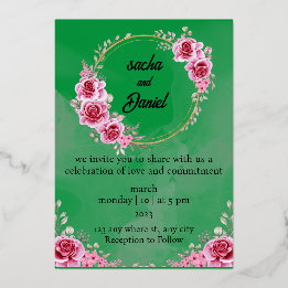 Rustic Maroon Winter Wedding Floral Foil Invitatio