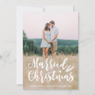 Rustic Married Christmas Full Photo Pine Pattern Holiday Card