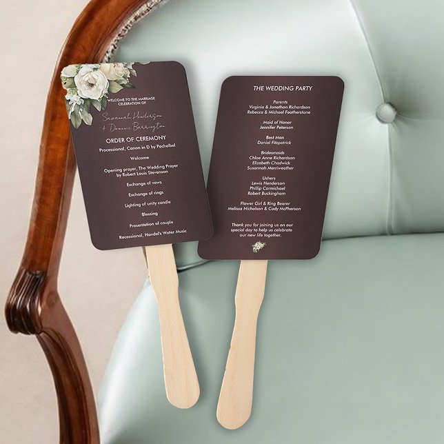 Rustic Marsala and Roses Wedding Program Hand Fan (Creator Uploaded)