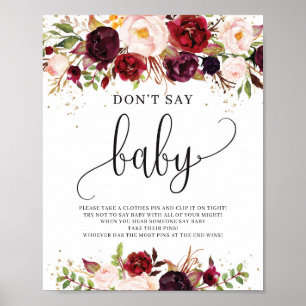 Rustic marsala burgundy don't say baby sign game