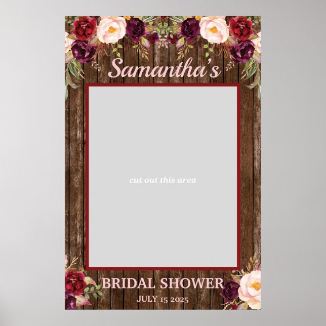 Rustic Marsala Burgundy Floral Photo Prop Frame Poster (Front)
