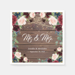 Rustic Marsala Burgundy Floral Wedding Napkin