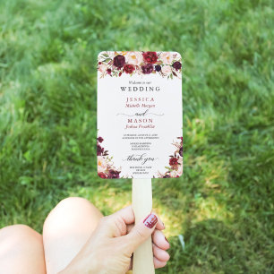 Rustic Marsala Burgundy Wedding Program Fan