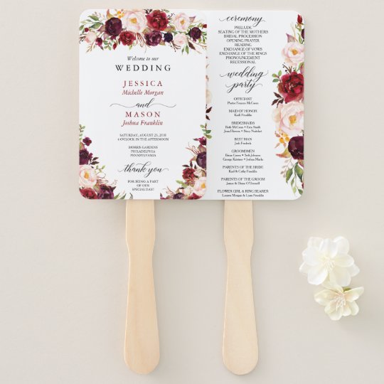 Rustic Marsala Burgundy Wedding Program Fan Zazzle Co Uk