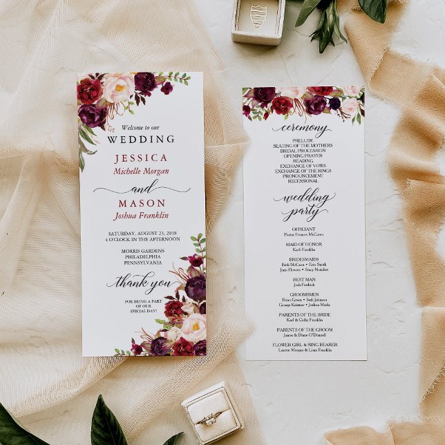 Rustic Marsala Burgundy Wedding Program Programme (Creator Uploaded)
