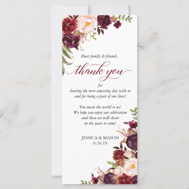 Rustic Marsala Burgundy Wedding Thank You Card (Front)