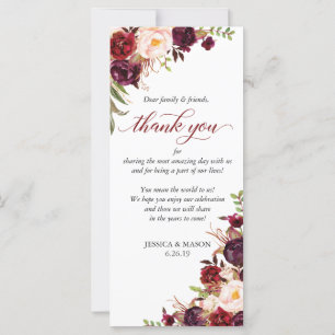 Rustic Marsala Burgundy Wedding Thank You Card