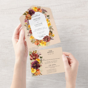 Rustic Marsala Burnt Orange Fall Wreath All In One Invitation