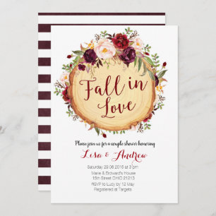 Rustic Marsala Fall in Love Bridal Shower Invitation