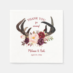 Rustic Marsala Floral antlers wedding decor 4163 Napkin