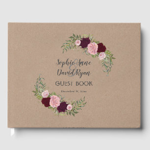 Rustic Marsala Floral Craft Paper Wedding Guest Book