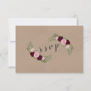Rustic Marsala Floral Craft Paper Wedding RSVP Card